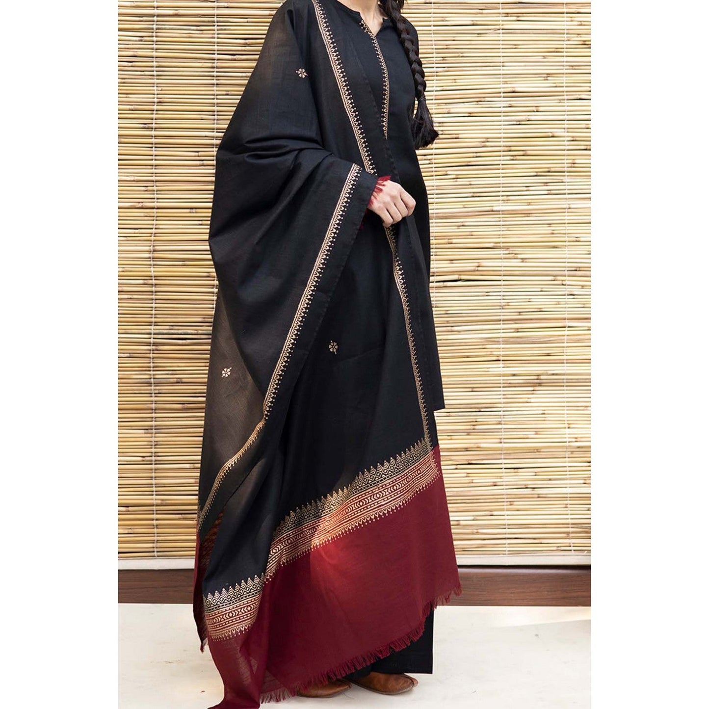 BN555-WINTER 3PC Dhanak suit with Embroidered Shawll