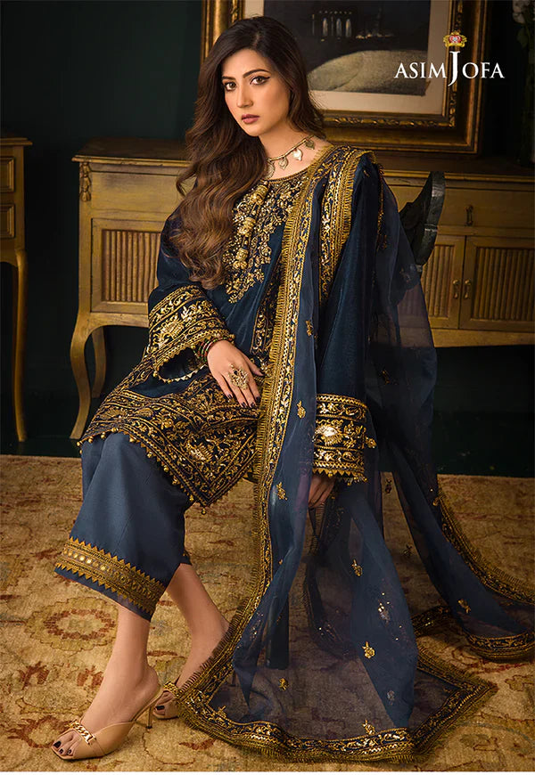 Asim Jofa -  Embroidered Velvet 3piece suit -2028