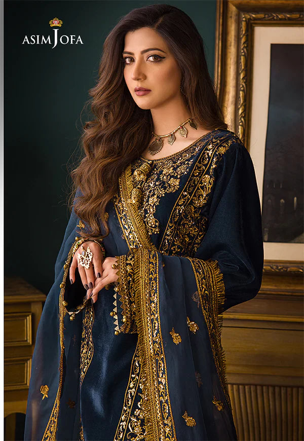 Asim Jofa -  Embroidered Velvet 3piece suit -2028