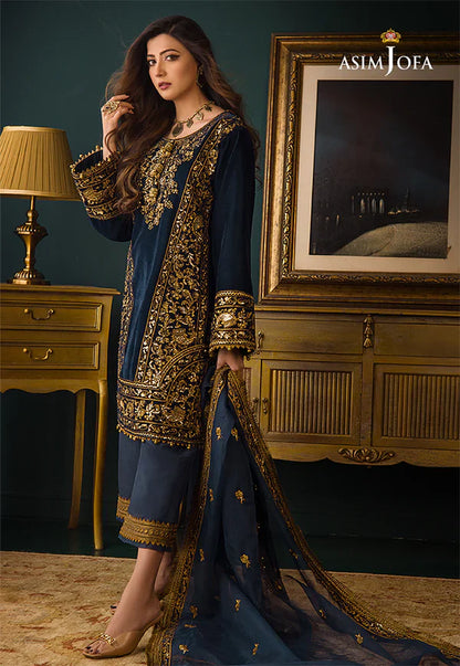 Asim Jofa -  Embroidered Velvet 3piece suit -2028