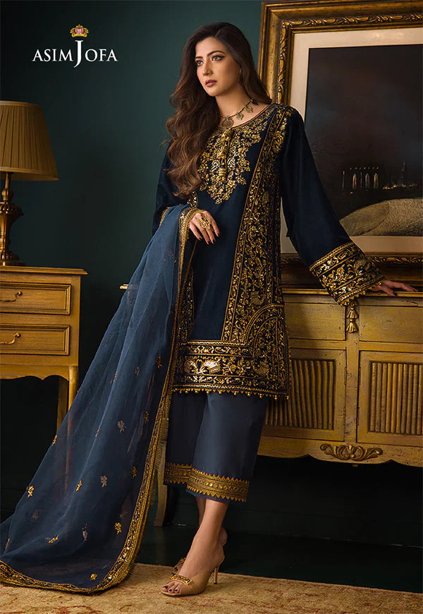Asim Jofa -  Embroidered Velvet 3piece suit -2028