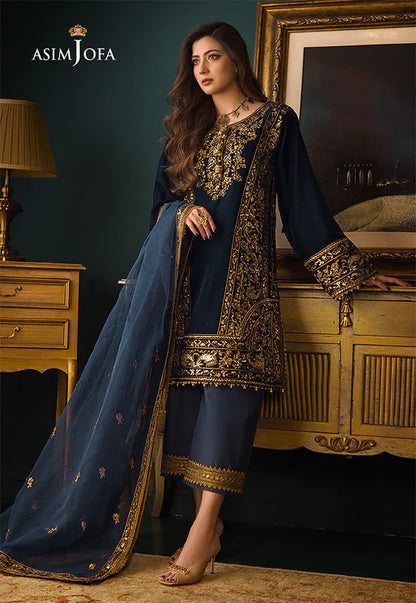 Asim Jofa -  Embroidered Velvet 3piece suit -2028