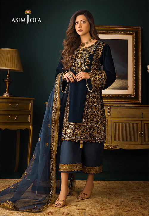 Asim Jofa -  Embroidered Velvet 3piece suit -2028