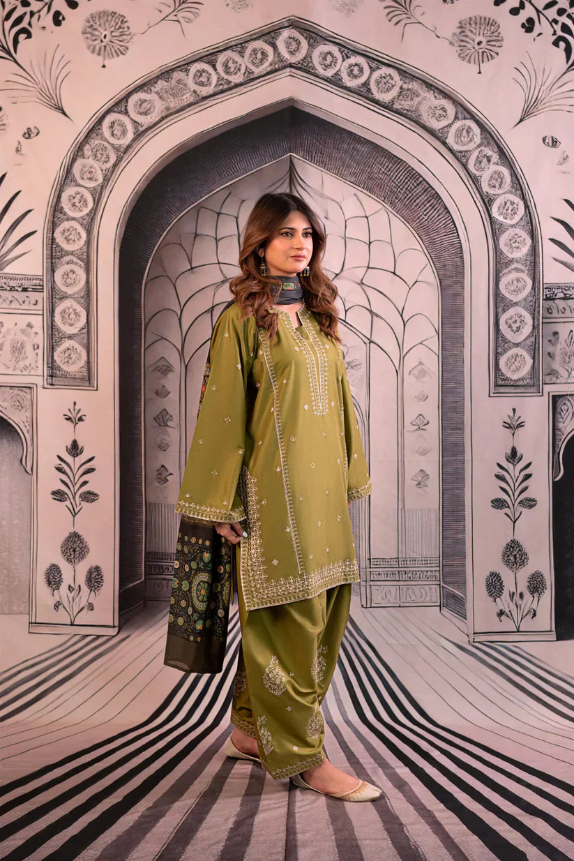 Urge - Winter 3PC Dhanak Embroidered Suit - BN3344