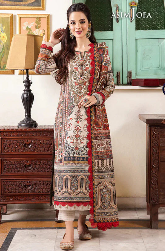 Asim Jofa - Winter 3PC Karandi Digital Print Dress - BN33114