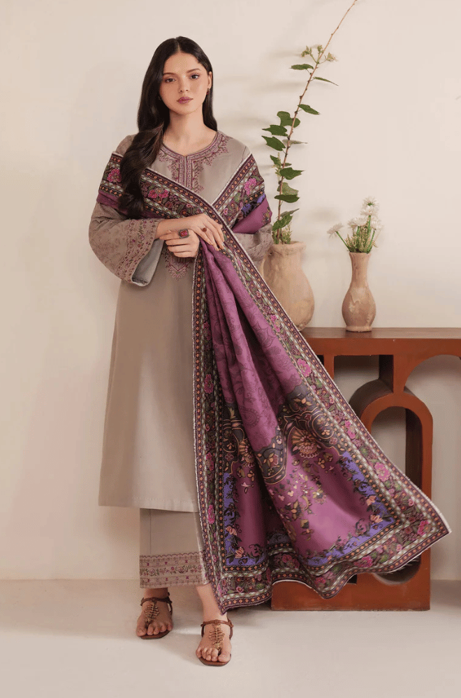 Jazmin - Winter 3PC Dhanak Embroidered Suit - BN3309