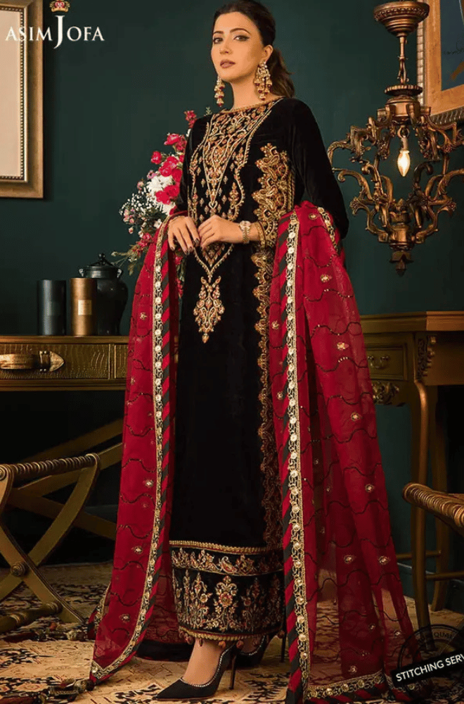 Asim jofa Embroidered Velvet 3piece suit - BN2013