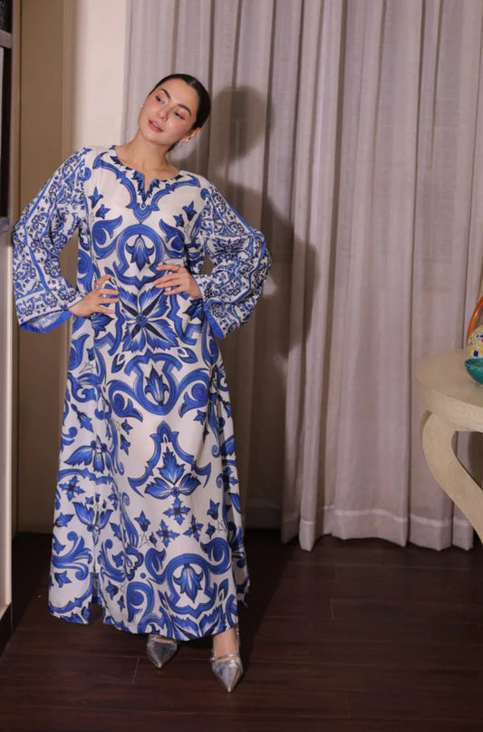 -45% Bunaai - 2 piece Silk printed coord kaftan - SB1130