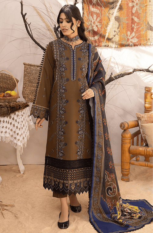 Bin ilyas - Winter 3PC Dhanak Embroidered Suit - BN3351