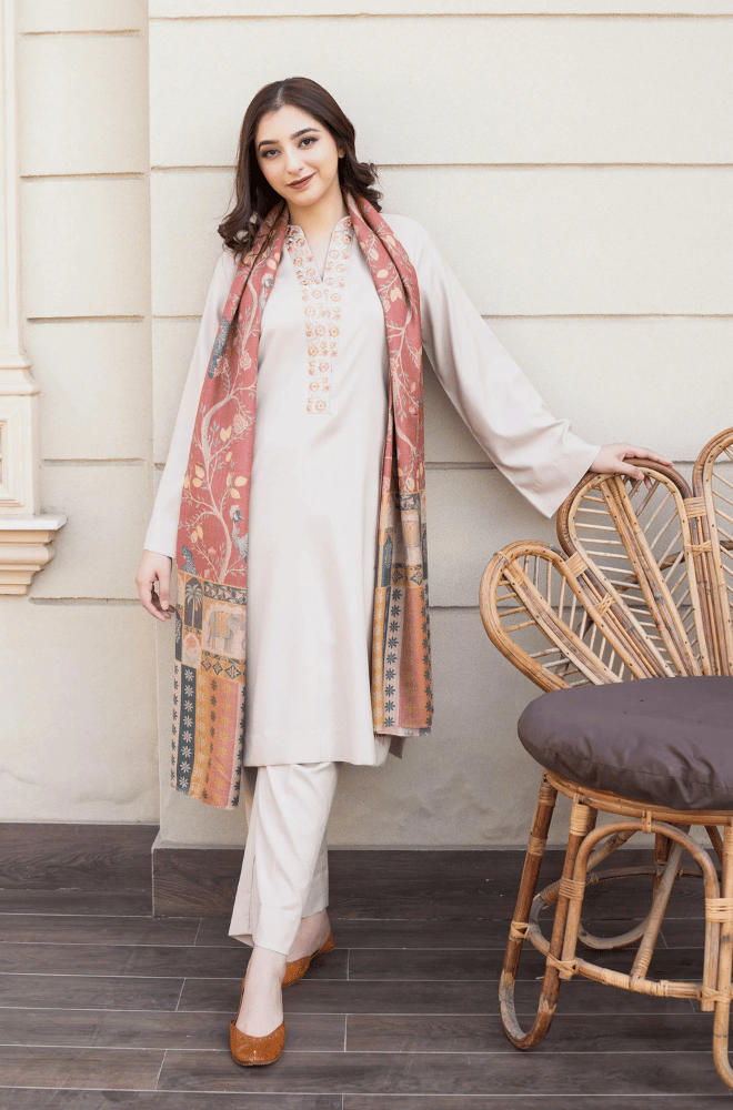 Asling - Winter 3PC Dhanak Embroidered Suit - BN3355