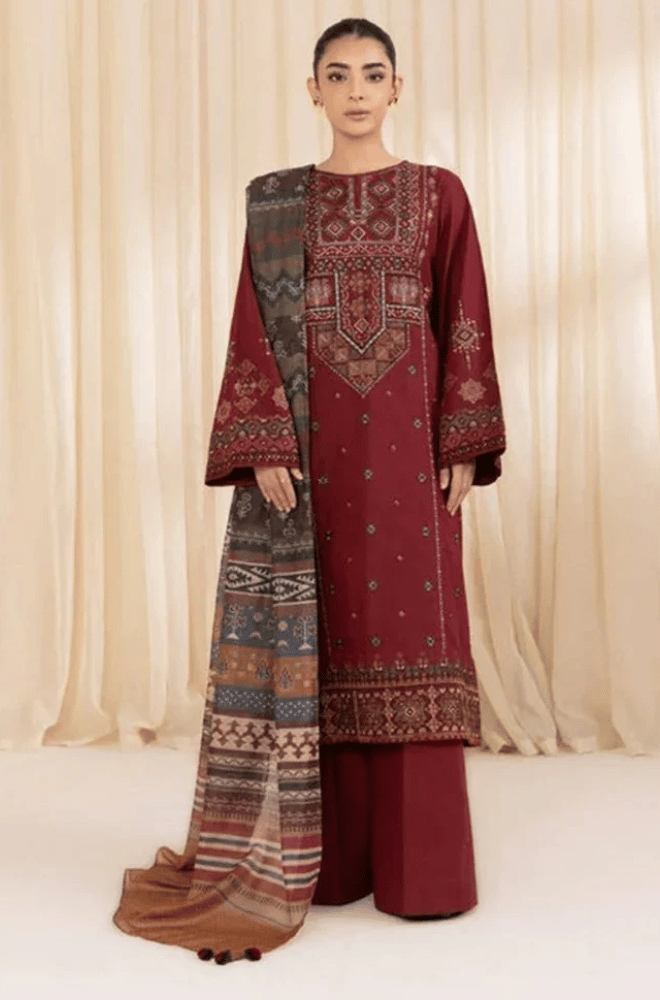 Sapphire - Winter 3PC Dhanak Embroidered Suit - BN3363