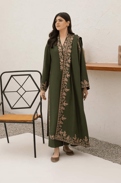 Agha Noor - Winter 3PC Dhanak Embroidered Suit - BN3340