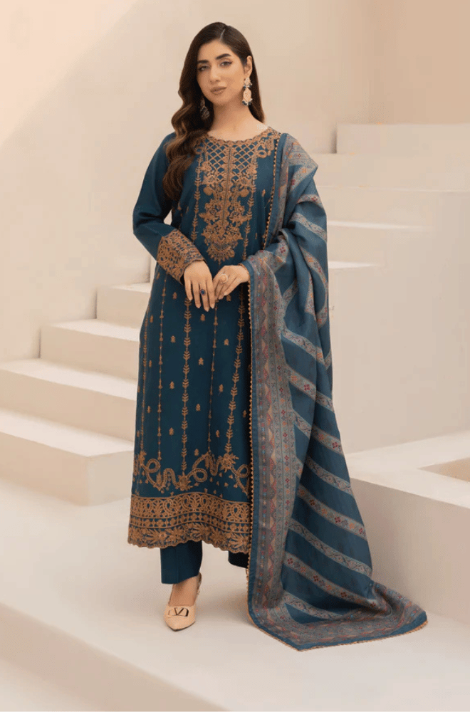 Mohagni - Winter 3PC Dhanak Embroidered Suit - BN3341