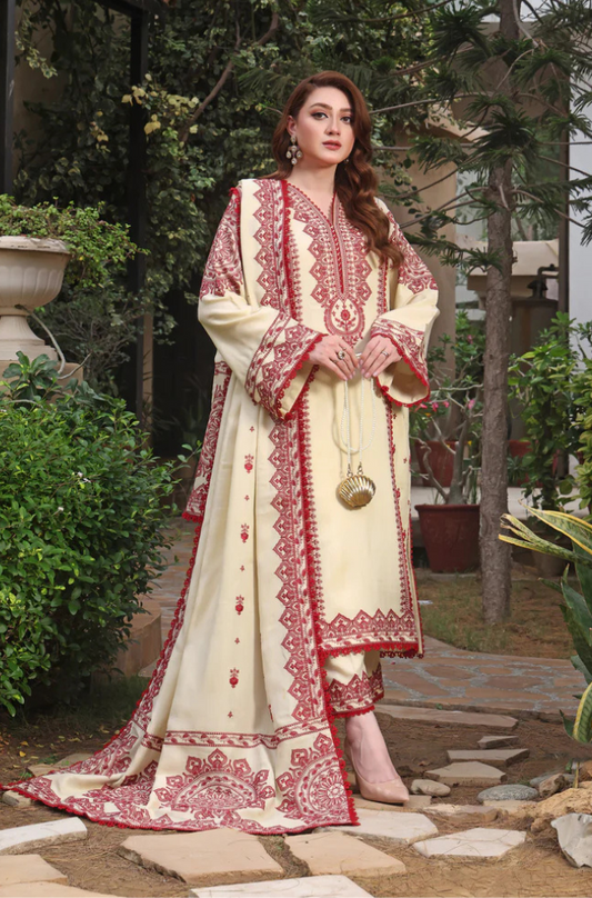 Asim Jofa - Winter 3PC Dhanak Embroidered Suit - BN3383