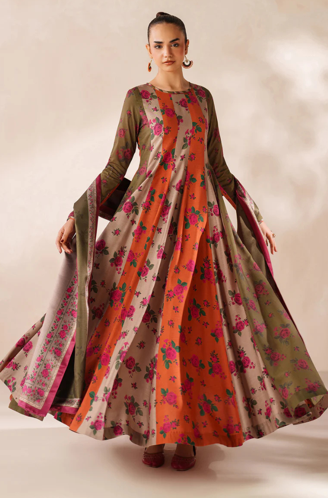 Baroque - Winter 3PC Frock Style Karandi Digital Print Dress - BN3395