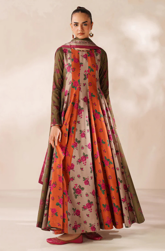 Baroque - Winter 3PC Frock Style Karandi Digital Print Dress - BN3395