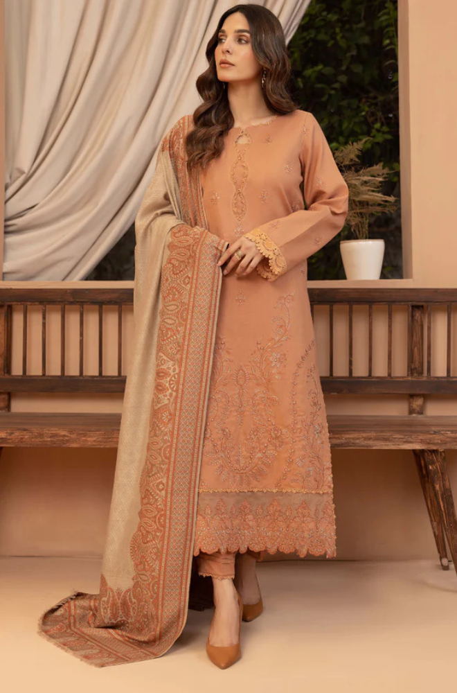 Bin ilyas - Winter 3PC Dhanak Embroidered Suit - BN3398