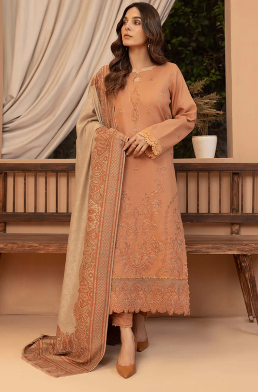 Bin ilyas - Winter 3PC Dhanak Embroidered Suit - BN3398
