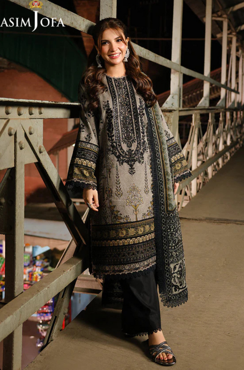 Asim Jofa - Winter 3PC Karandi Digital Print Dress - BN33410