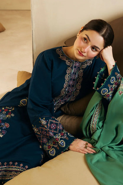 BN590-WINTER 3-Pc Embroidered Dhanak Suit with Heavy Embroidered Dhanak Shawll