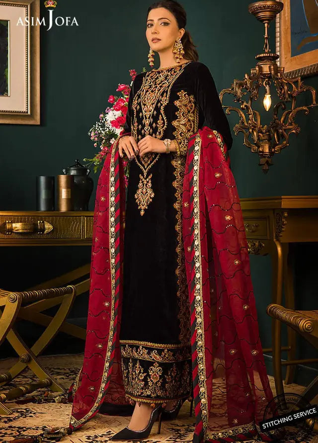 Asim jofa Embroidered Velvet 3piece suit - BN2013