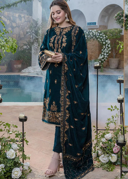 BN404-Embroidered Velvet Three piece With Velvet Shawl Winter Collection