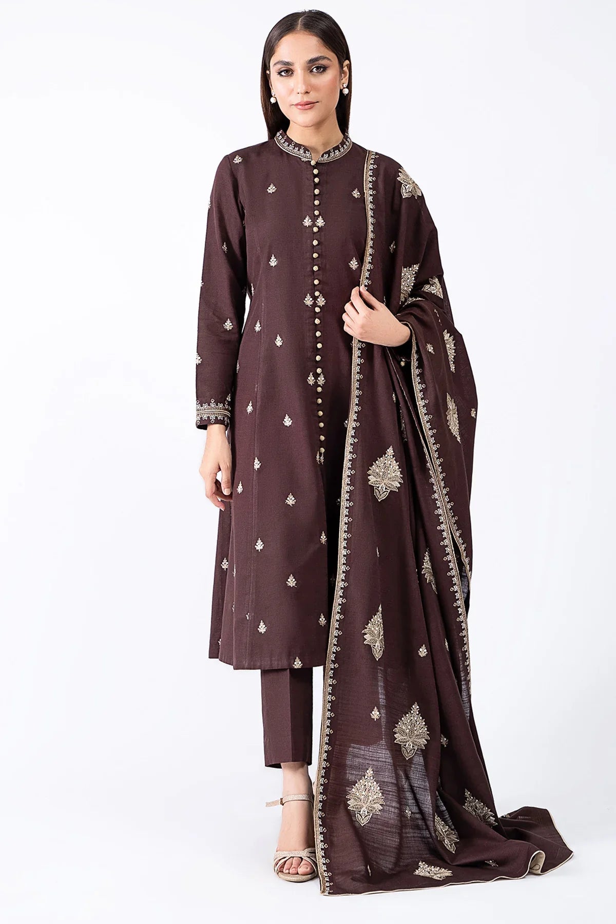 BN604-WINTER 3-Pc Embroidered Dhanak Suit with Heavy Embroidered Dhanak Shawll