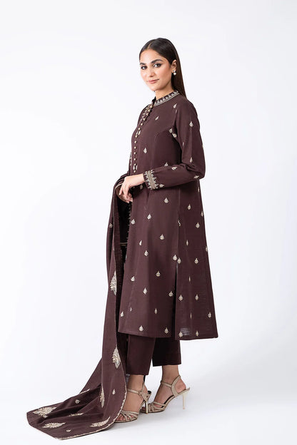 BN604-WINTER 3-Pc Embroidered Dhanak Suit with Heavy Embroidered Dhanak Shawll