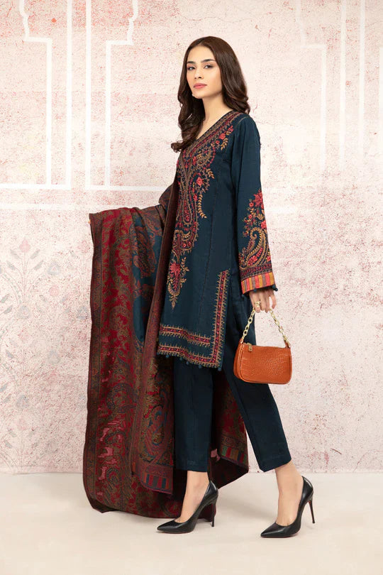 BN582-Winter 3PC Khaddar Embroidered Suit with Printed Wool Shawll