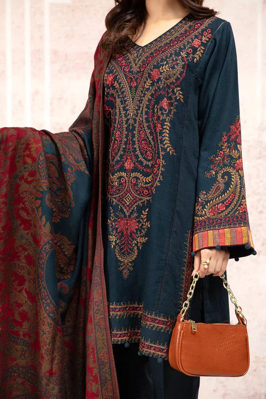 BN582-Winter 3PC Khaddar Embroidered Suit with Printed Wool Shawll