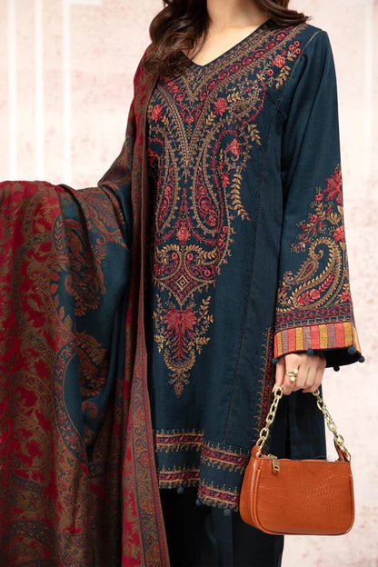 BN582-Winter 3PC Khaddar Embroidered Suit with Printed Wool Shawll