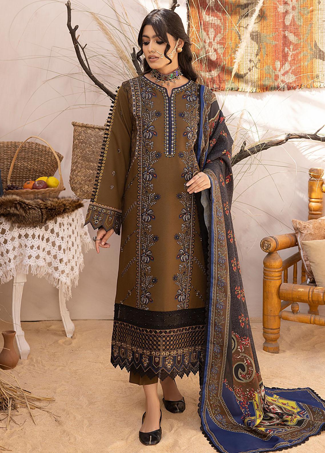 Bin ilyas - Winter 3PC Dhanak Embroidered Suit - BN3351