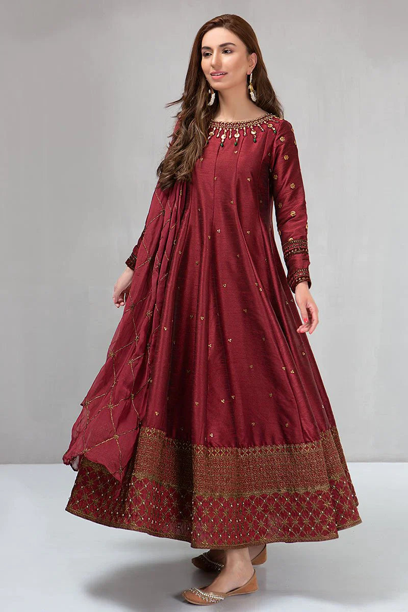 BN099-Maria B Winter, unstiched 3 piece kataan silk frock style embroidered suit